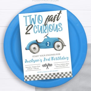Two Fast Birthday Invitation: Race Car Party (Editable Template)