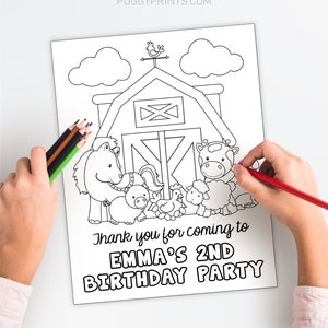 Farm Birthday Coloring Page, Editable Farm Coloring Page Template, Printable Farm Birthday Coloring Sheet, Barnyard Birthday Party