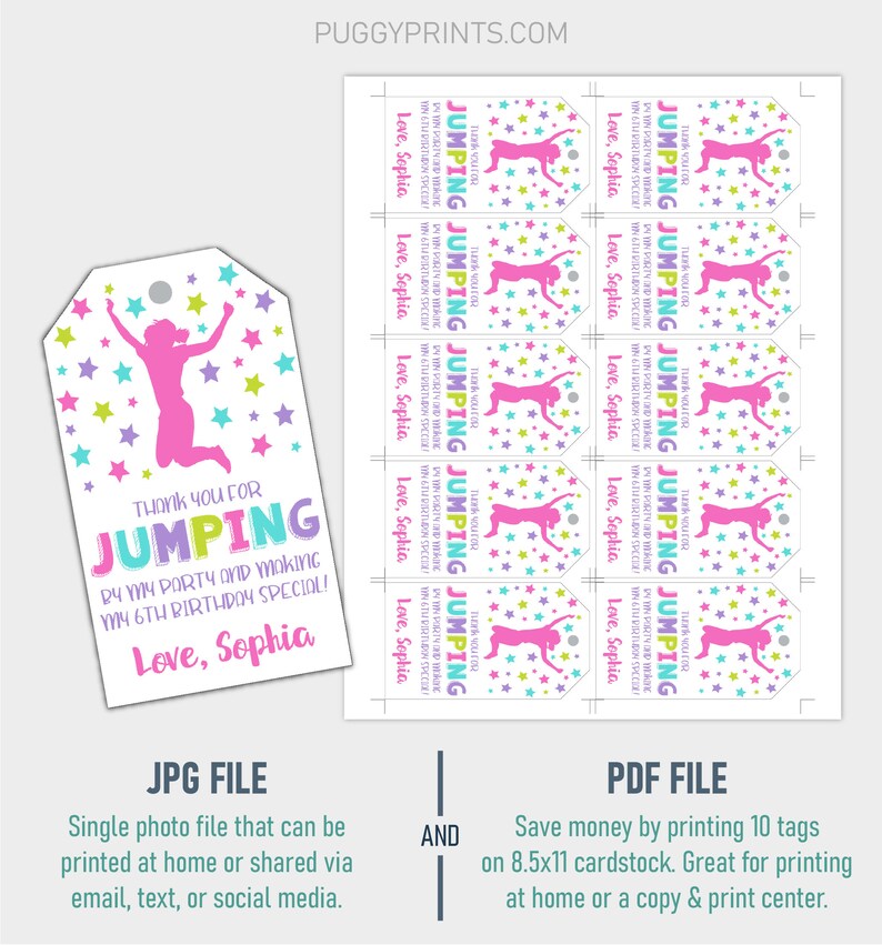 Jump Favor Tags Jump Birthday Party Favors Girl Jump Party - Etsy