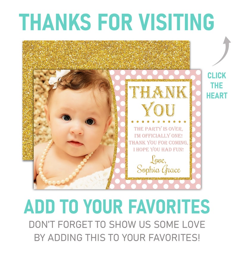 Pink and Gold Thank You Card First Birthday Thank You Cards Etsy