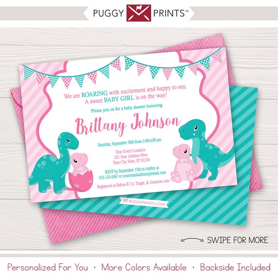 Items Similar To Dinosaur Baby Shower Invitation Girl Dino Baby