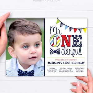 Editable Mr. ONEderful Invitation Template, Mr. Onederful Birthday Invitation, Little Man First Birthday Invitation, Boy 1st Birthday, MRC
