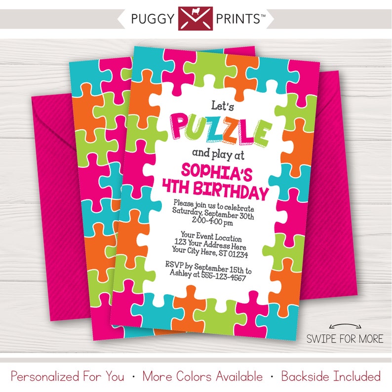 Puzzle Birthday Invitation Personalized and Printable Etsy
