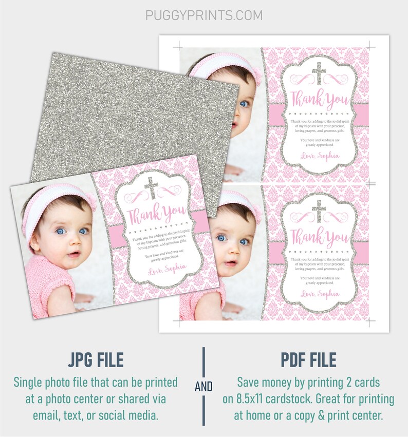 Baptism Thank You Card Editable Girl Baptism Thank You Cards Etsy