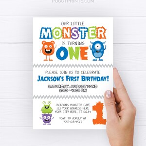 Monster Birthday Invitation, Monster 1st Birthday Invitations, Monster First Birthday Invite, Little Monster Boy Birthday Party, Editable image 2