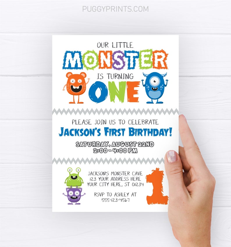Monster Birthday Invitation, Monster 1st Birthday Invitations, Monster First Birthday Invite, Little Monster Boy Birthday Party, Editable image 2