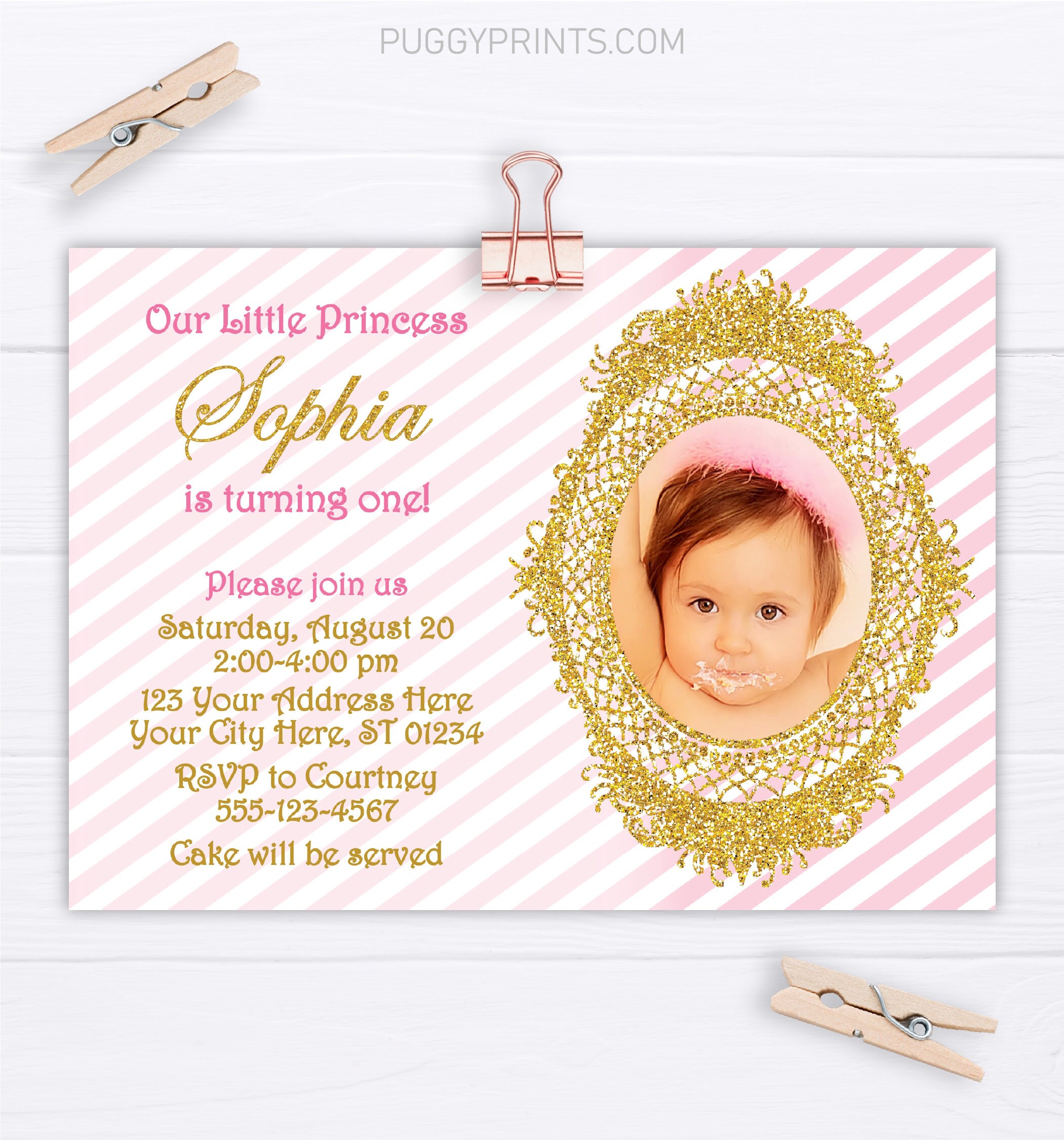 Pink and Gold Birthday Invitation Editable Pink and Gold Etsy