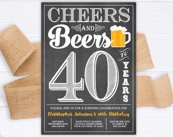 Cheers and Beers Invitation, 40th Birthday, Surprise Birthday, Adult Invitation, Cheers and Beers to 40 Years, Beer Invite, Instant Download