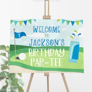 Golf Welcome Poster, Editable Hole in One Birthday Welcome Sign, Printable Golf Party Welcome Poster, Boy First Birthday Party Decorations