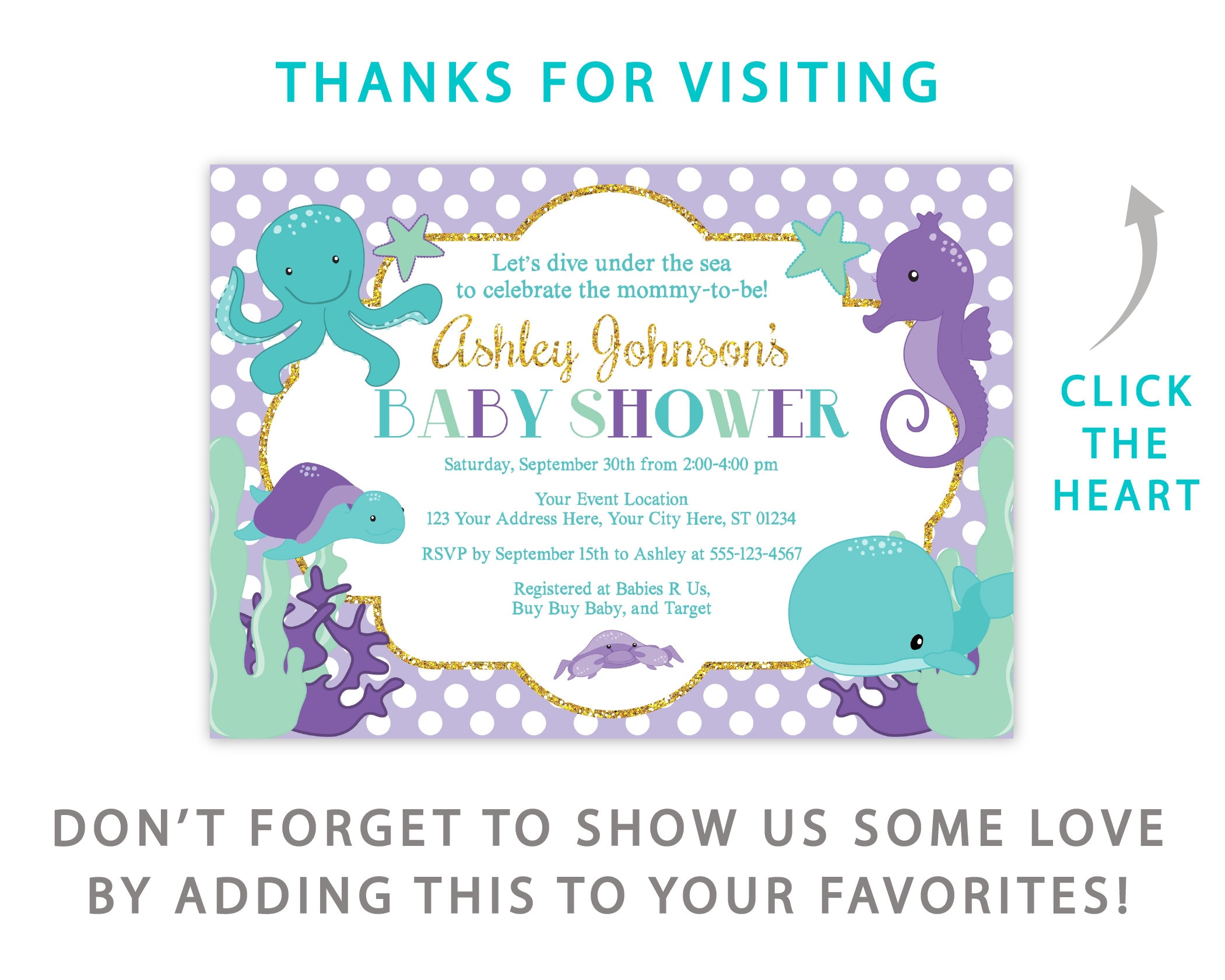 Under the Sea Baby Shower Invitation Printable Sea Animal | Etsy