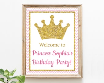 Princess Birthday Party Sign, Editable Princess Party Sign Template, Printable Princess Welcome Sign Party Decor