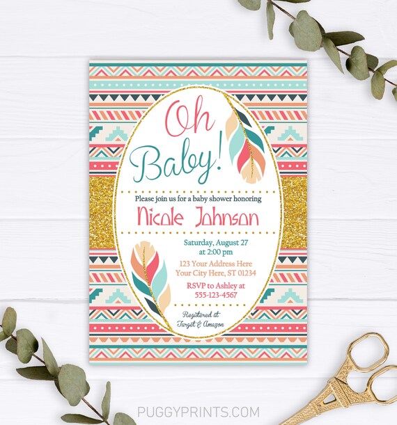 Tribal Baby Shower Invitation, Editable Boho Baby Shower Invitation ...