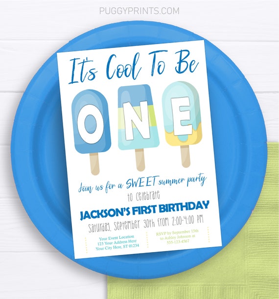 Popsicle 1st Birthday Invitation, It's Cool to be ONE Invitations, Sweet Celebration, Boy Popsicle Invite, Editable Summer Birthday Invites