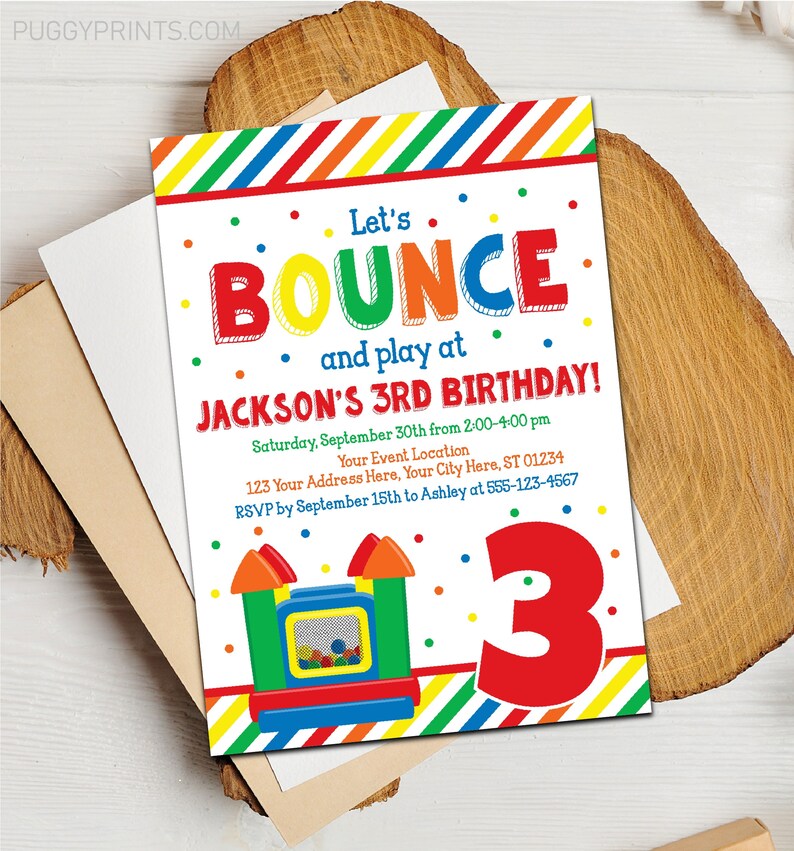 Bounce House Birthday Invitation, Editable Bouncy House Party Invitation Template, Kids Birthday Invitations, Play Jump Party Invites image 2