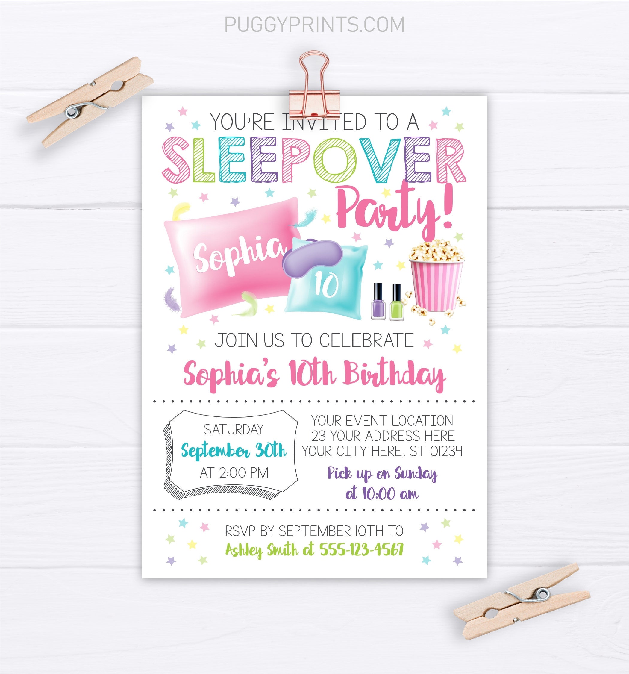 Sleepover Invitation Slumber Party Invitation Sleepover - Etsy Singapore