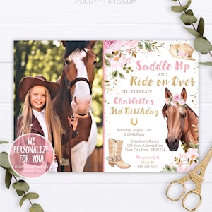 Horse Birthday Invitation, Printable Horse Invitation Template, Cowgirl Birthday Party Invitations, Floral Invite, Personalized Horse Invite