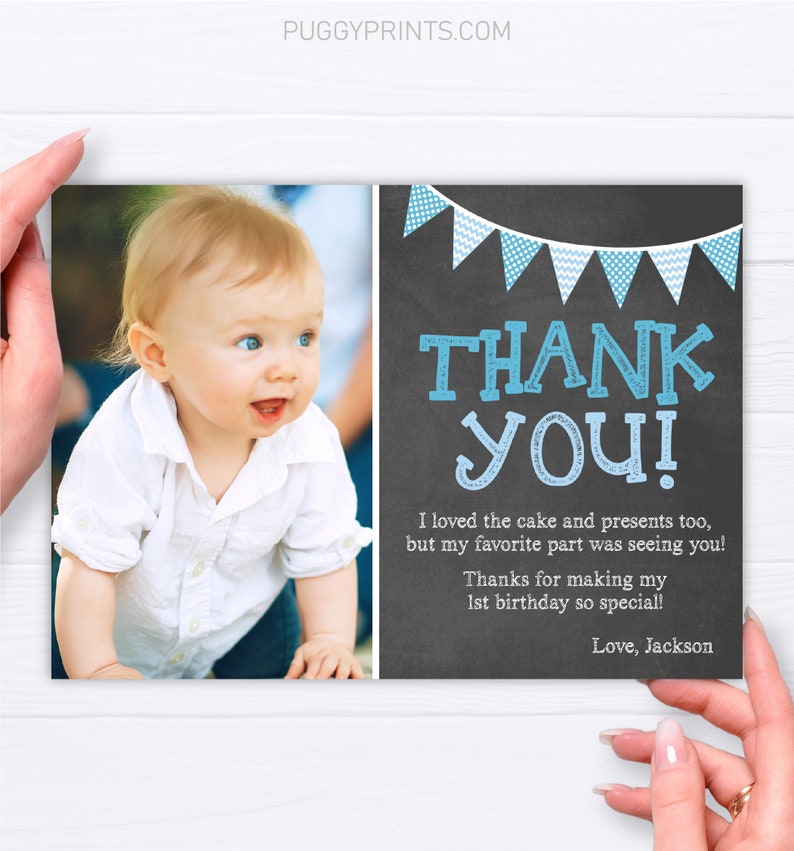 First Birthday Thank You Card Editable Boy 1st Birthday Thank - Etsy