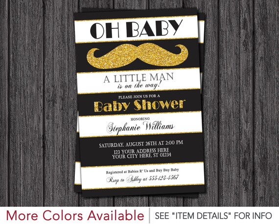 Mustache Baby Shower Invitation in Black and Gold Il_570xn
