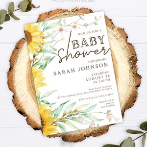 Sunflower Baby Shower Invitation, Editable Sunflower Invitation ...