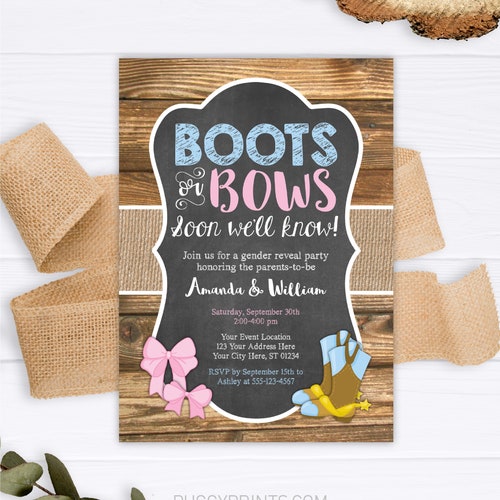 Editable Boots or Bows Gender Reveal Invites Gender Reveal - Etsy