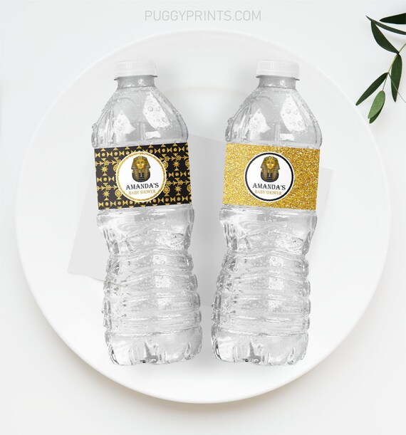 Egyptian Baby Shower Water Bottle Labels, Black and Gold, Editable Template Online, Instant Download Il_570xn