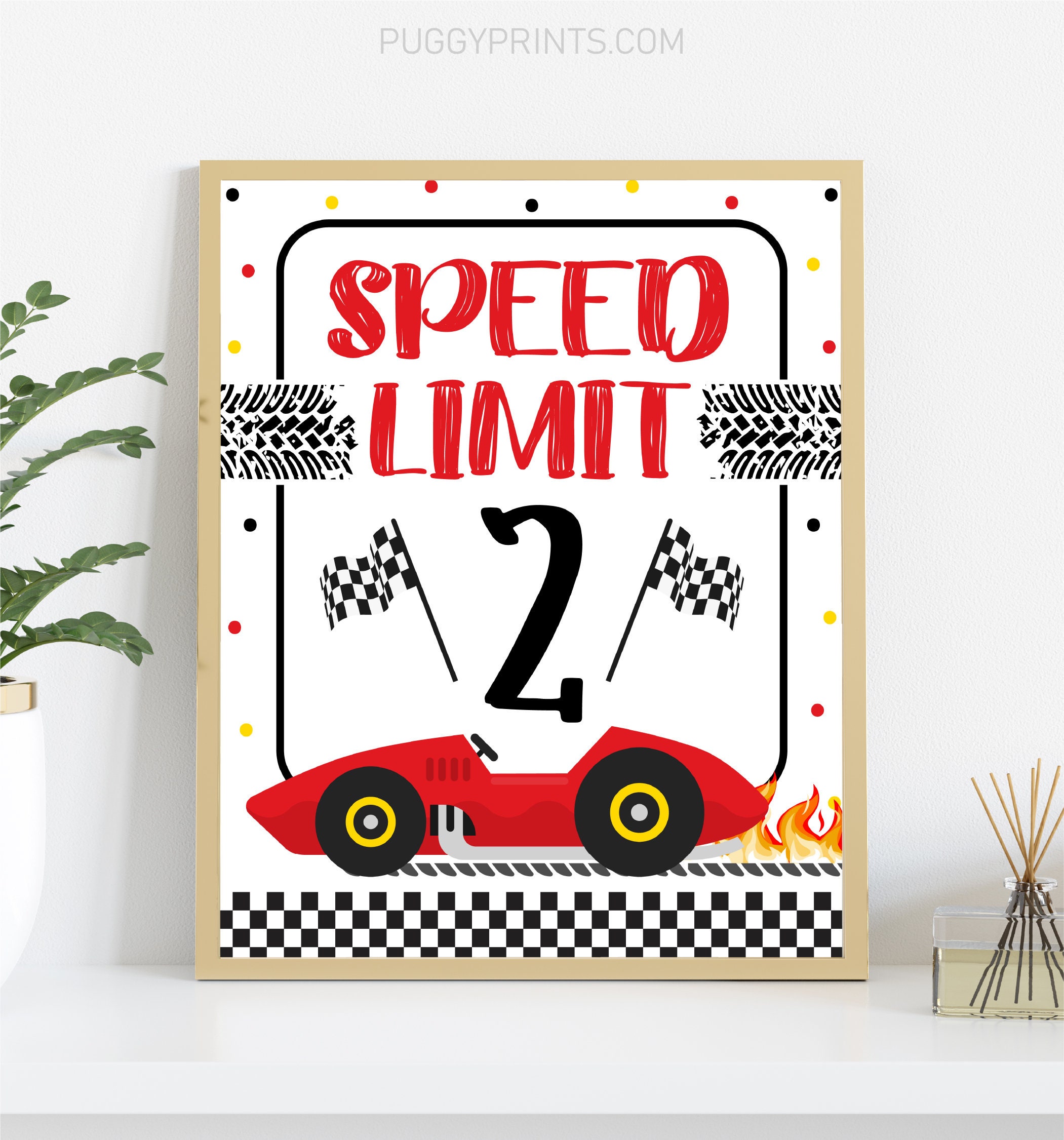 Race Car Speed Limit 2 Sign Printable Racing 2nd Birthday Etsy UK