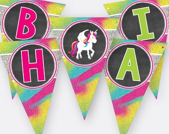 Unicorn Happy Birthday Banner, Printable Unicorn Banner, Unicorn Birthday Party Decorations, Unicorn Pennant, Rainbow Unicorn, PDF File