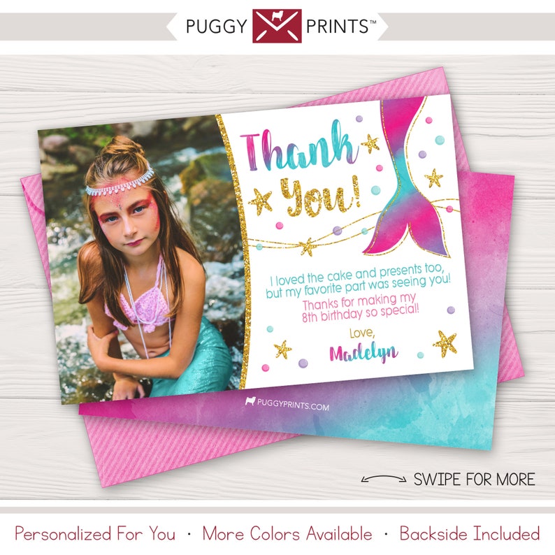 Mermaid Under The Sea Personalised THANK YOU CARDS Girl/'s Birthday Party