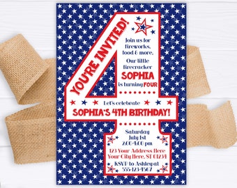 4th of July Birthday Invitation, Editable Fourth of July 4th Birthday Invitations, Printable 4th Birthday Invitation, Fourth Birthday Invite
