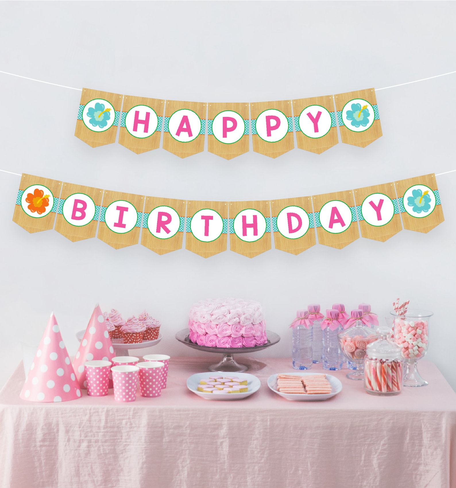 Luau Happy Birthday Banner Printable Luau Banner - Etsy