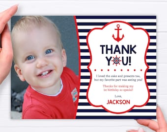 Nautical Birthday Thank You Card, Editable Nautical Thank You Card Template, Printable Anchor Thank You Notes, Boy Birthday Party