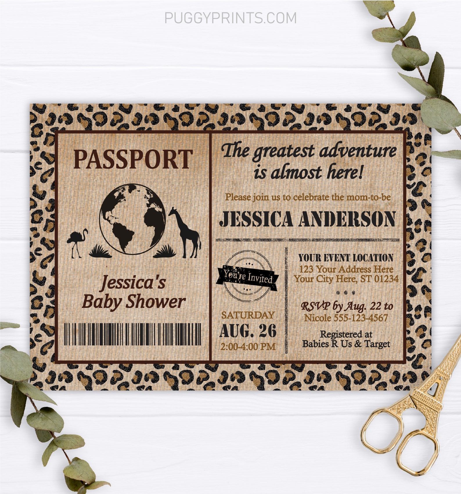 Safari Passport Baby Shower Invitation, Editable Safari Invitation ...
