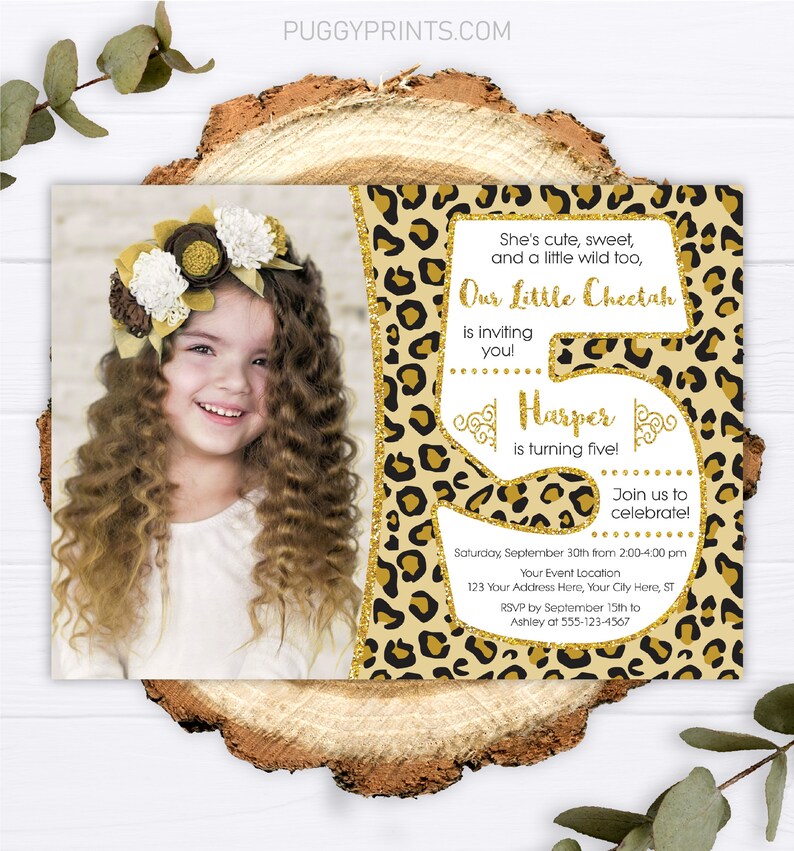 Cheetah 5th Birthday Invitation, Editable Cheetah Invitation Template, Printable Girl Safari Party Invite, Jungle Safari Invitations image 2