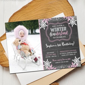 Winter Birthday Invitation, Winter ONEderland Invitation, Winter 1st Birthday Invitations, Girl's First Birthday, Editable Winter Wonderland image 2