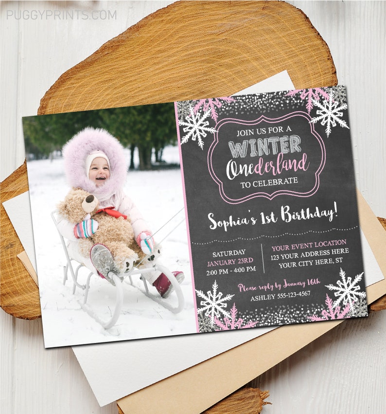 Winter Birthday Invitation, Winter ONEderland Invitation, Winter 1st Birthday Invitations, Girl's First Birthday, Editable Winter Wonderland image 2