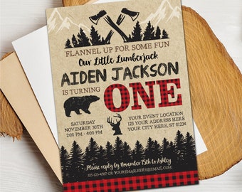 Lumberjack First Birthday Invitation | Editable Template Online | Instant Download