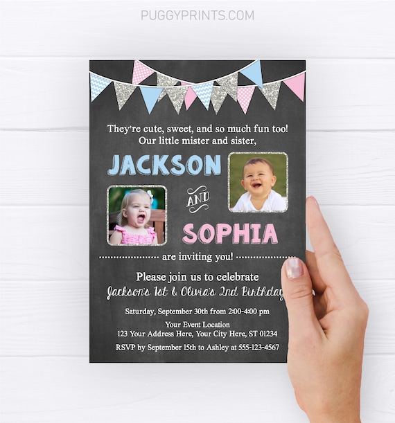 Siblings Birthday Invitation, Editable Joint Birthday Party Invitation