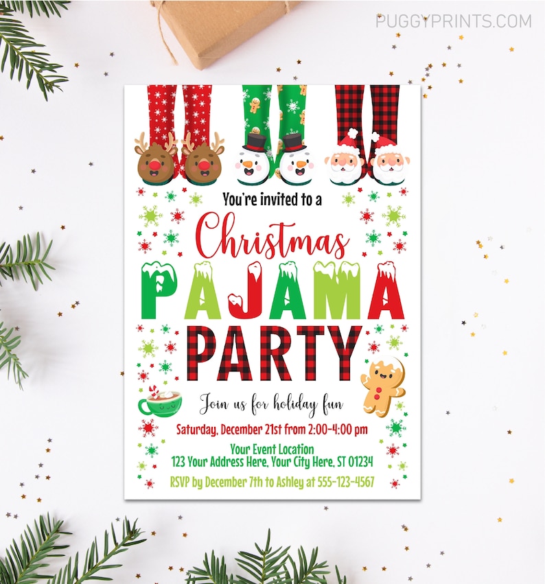 Christmas Pajama Party Invitation Holiday Pajama Party | Etsy