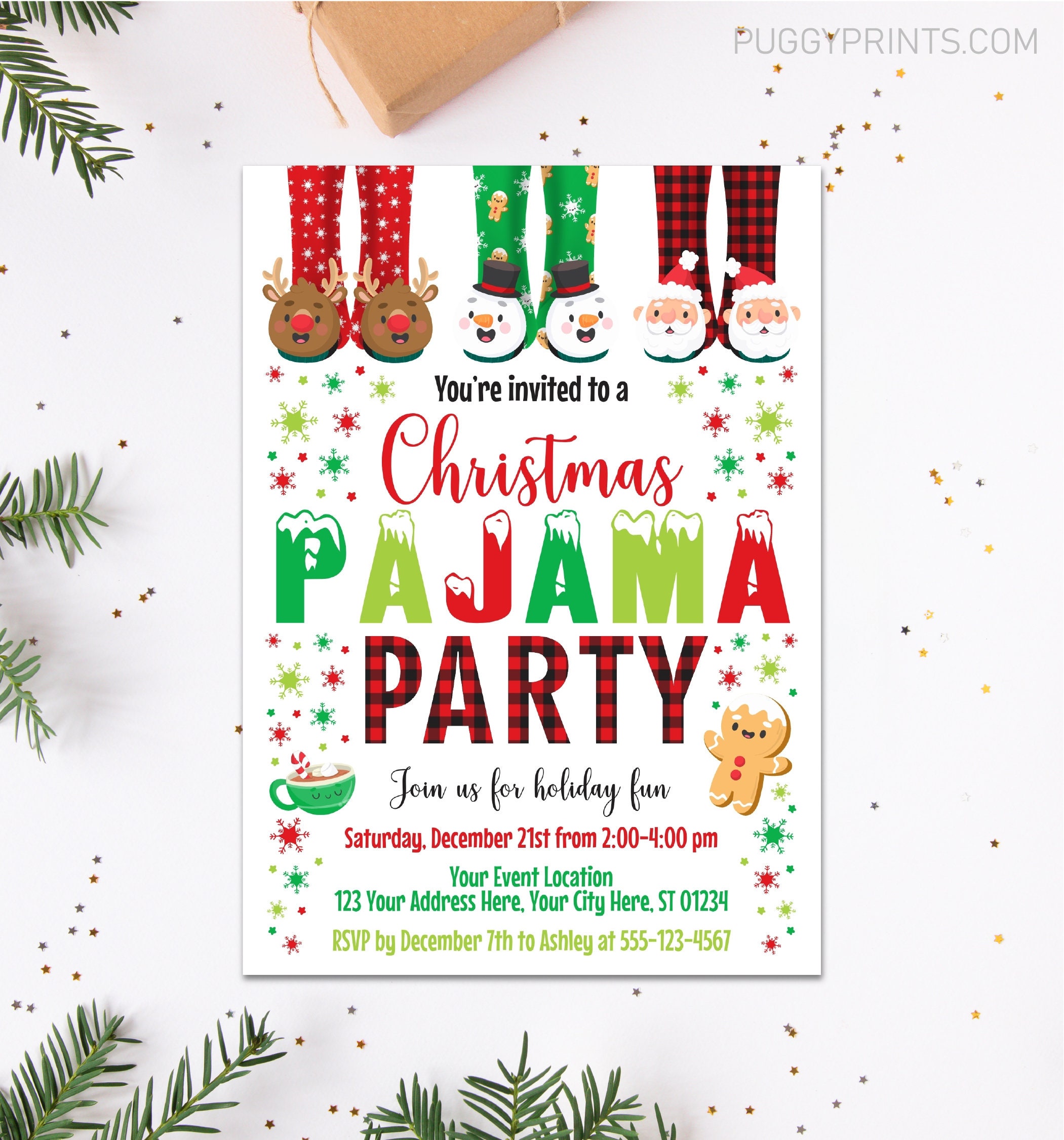 Christmas Pajama Party Invitation Holiday Pajama Party Etsy