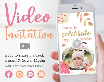 Pumpkin Birthday Video Invitation, Personalized Pumpkin Video Invitation, Custom Girl's Fall Birthday Party Video Invite, Pumpkin Invitation
