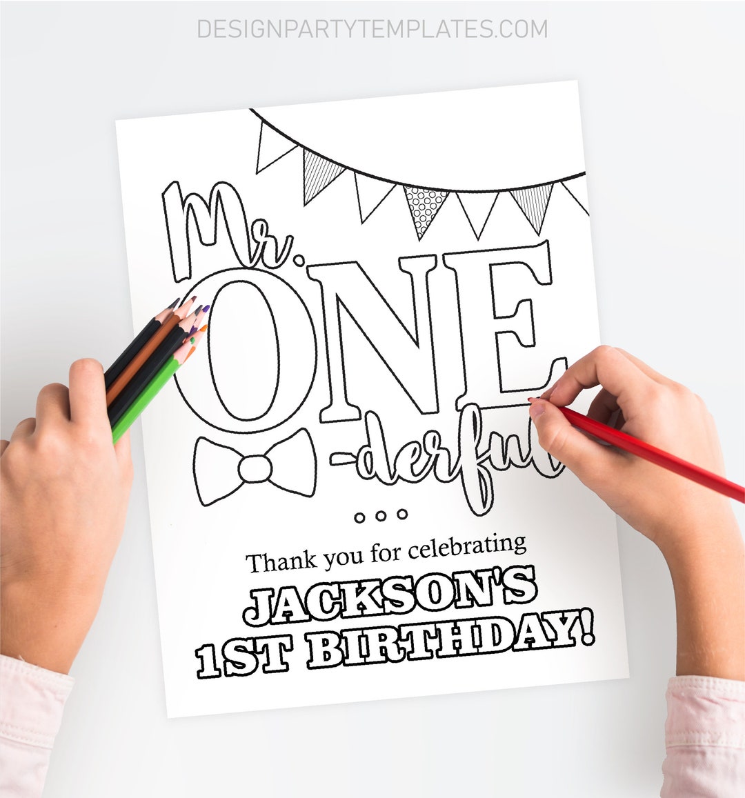 Mr. Onederful Birthday Coloring Page, Editable Mr ONE Derful Coloring ...