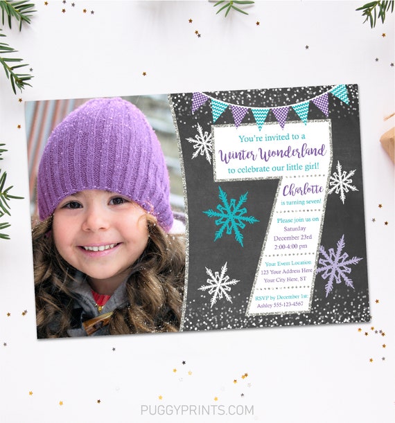 Winter Birthday Invitation, Editable Winter Wonderland 7th Birthday ...