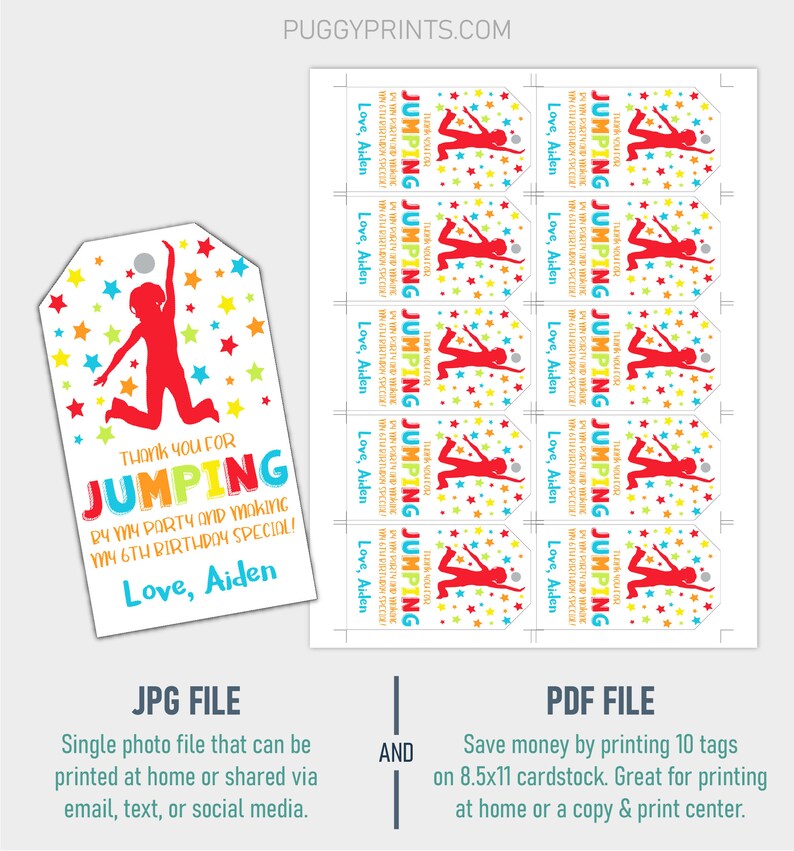 Jump Favor Tags Jump Birthday Party Favors Kids Jump Party Etsy