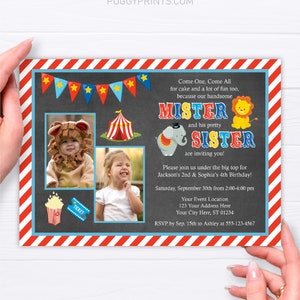 Circus Birthday Invitation for Siblings | Editable Template Online | Instant Download