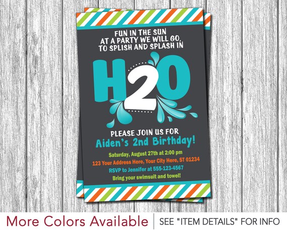 H2o Birthday Invitation H20 Water Party Splish Splash 2nd Birthday Invitations Summer Kids Pool Party