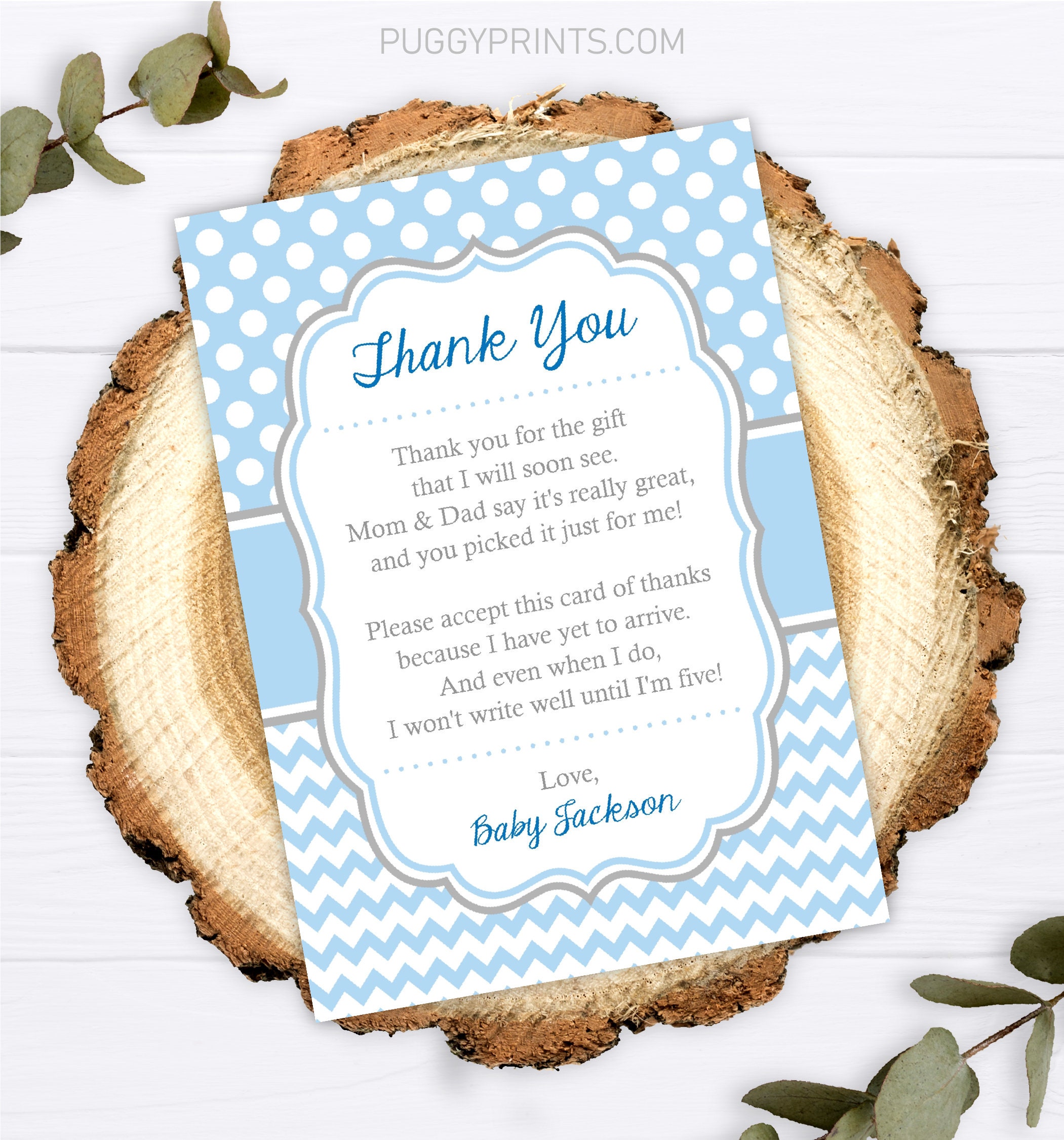 Baby Shower Thank You Card for Boys, Editable Baby Shower Thank You Card  Template from Baby Boy, Blue and Gray, Printable Thank You Notes Inside Template For Baby Shower Thank You Cards