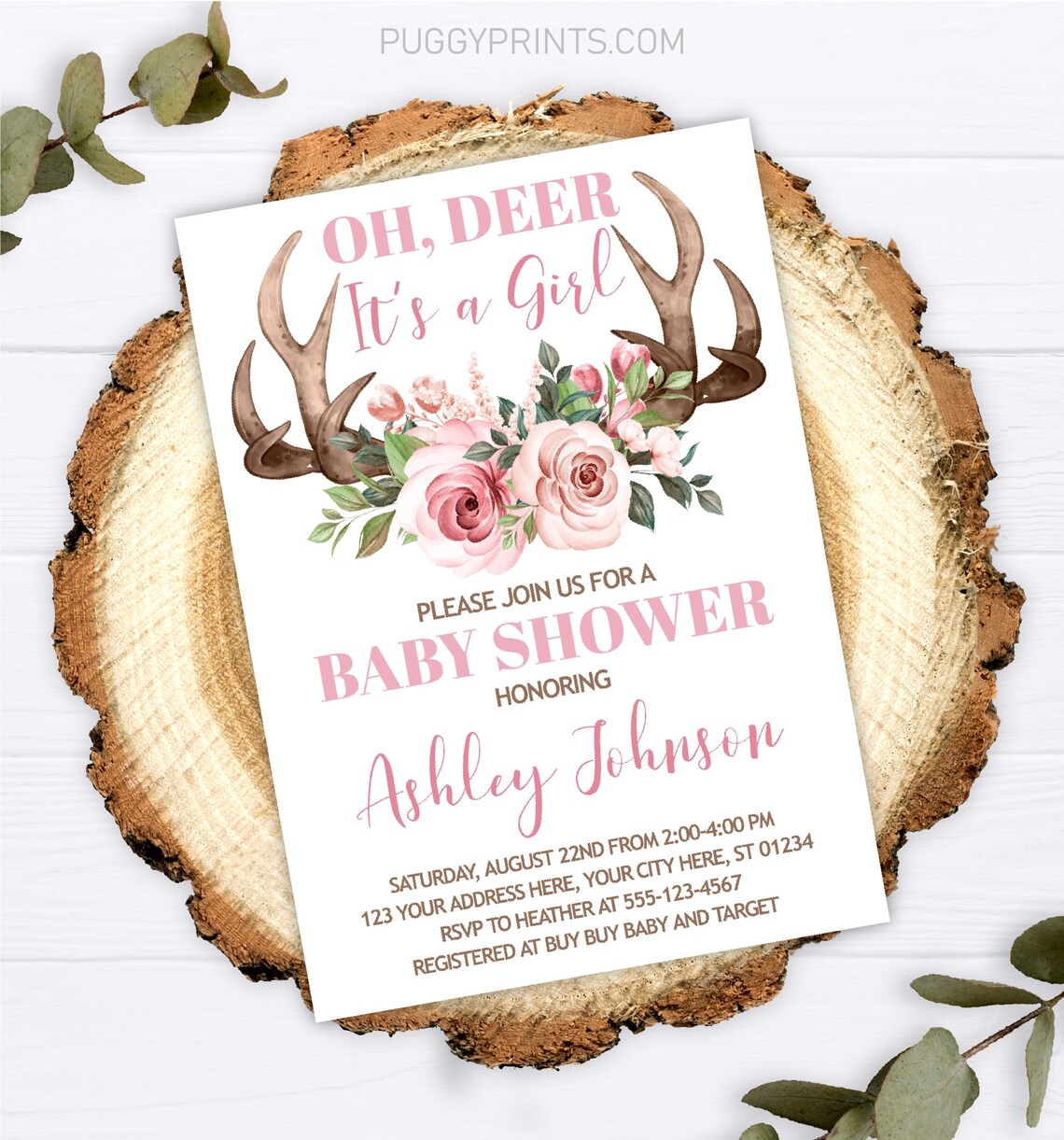 Deer Baby Shower Invitation Editable Deer Antlers Invitation - Etsy