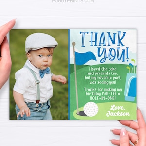 Hole in One Thank You Card, Editable Golf Birthday Thank You Card Template, Printable Golfing Thank You Note, Boy First Birthday Golf Party image 2