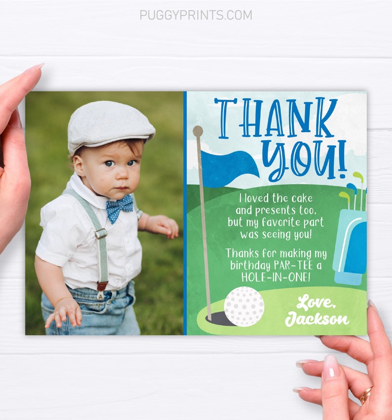 Hole in One Thank You Card, Editable Golf Birthday Thank You Card Template, Printable Golfing Thank You Note, Boy First Birthday Golf Party image 2