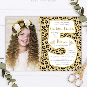 Cheetah 5th Birthday Invitation, Editable Cheetah Invitation Template, Printable Girl Safari Party Invite, Jungle Safari Invitations